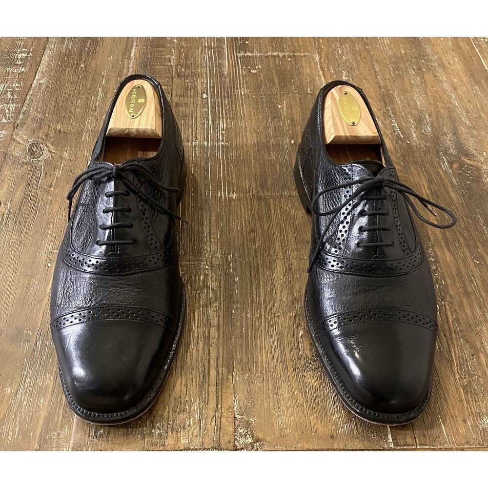 MEZLAN Marque Oxford Mens 10 W Black Leather Cap Toe Made In Spain